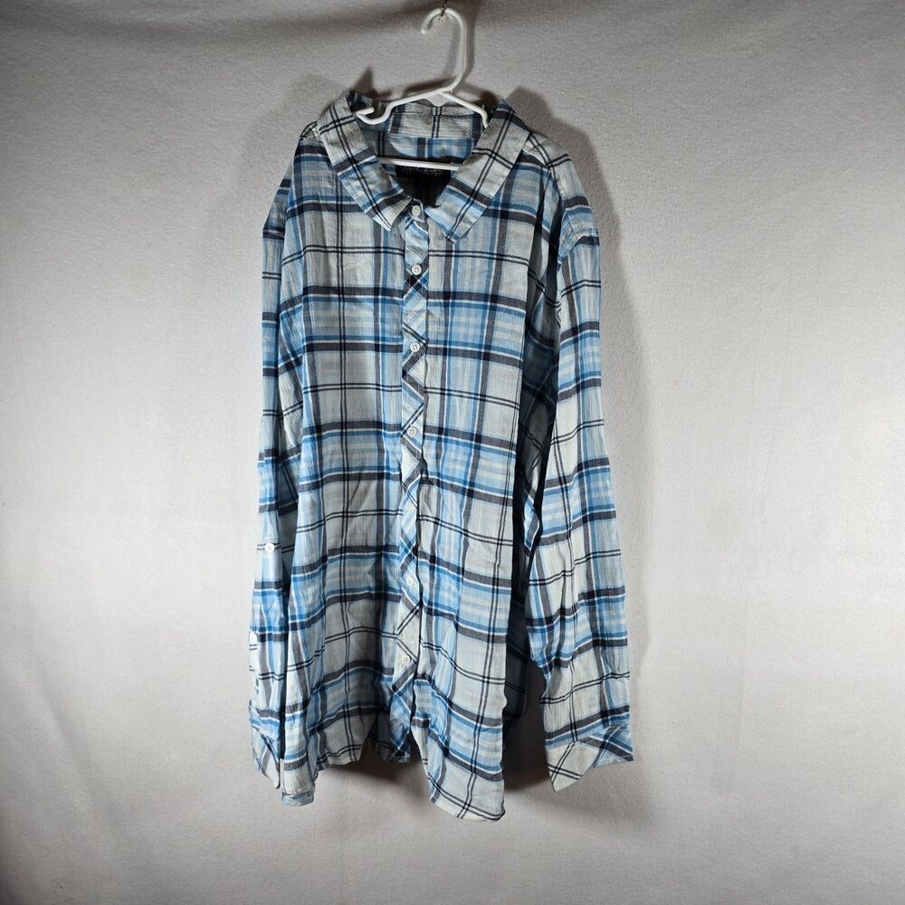 North River Outfitters Womens Size 2XL Plaid Button Down Shirt Blue Gray New